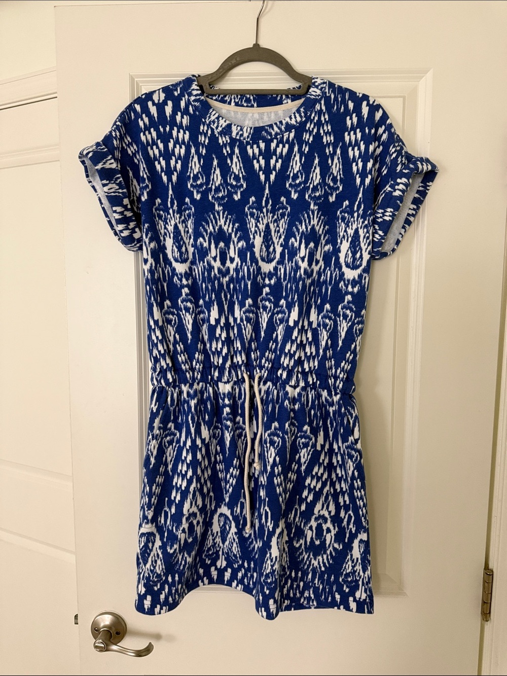 Lou & Grey Blue and White Ikat Drawstring Mini Dress